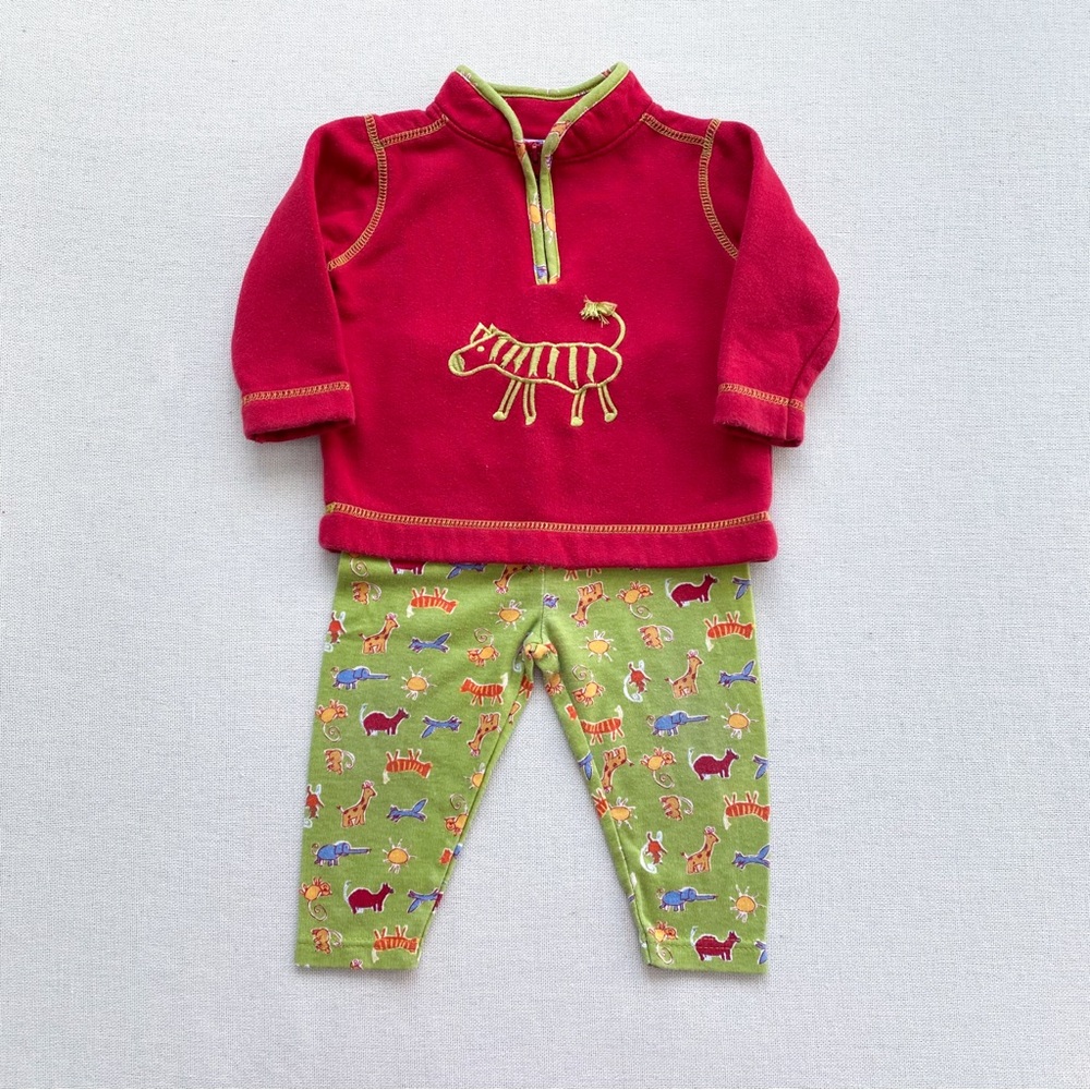 Vintage Animal Print Fleece Quarter Zip Pullover & Pants Matching Set 9-12M